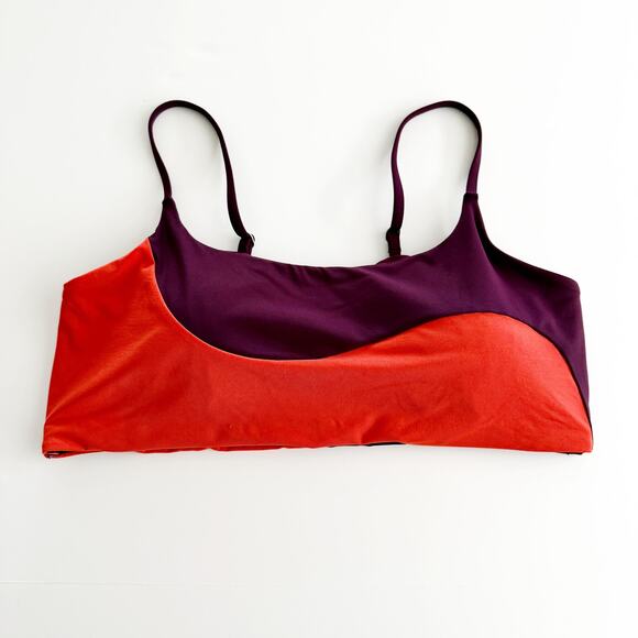 [Athleta] Orange Purple Asymmetrical Colorblock Scoop Neck Bikini Top Size XL - Picture 3 of 10